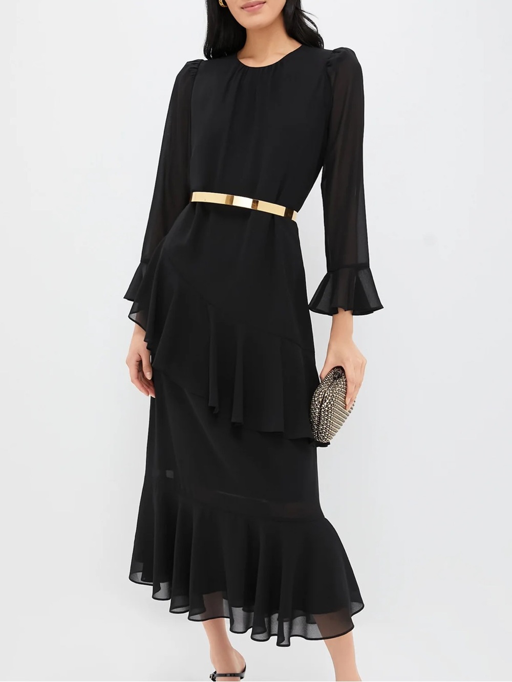Tuckernuck Black Asymmetrical Ruffle Hem Women's Dress Size 6